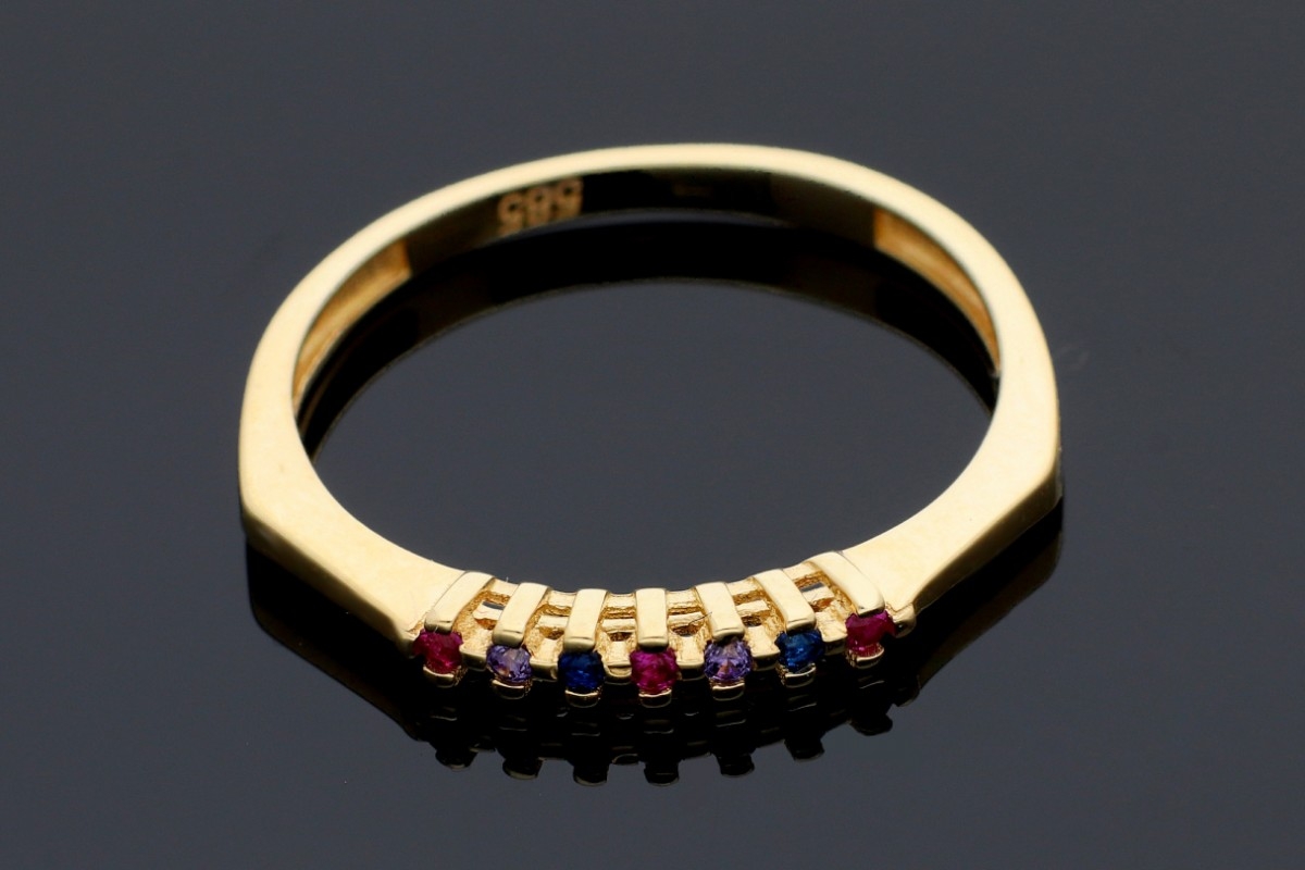 Bijuterii aur - Inel dama din aur 14K galben cristale zirconia colorate