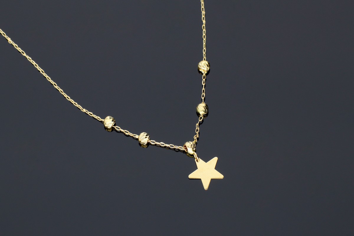 Bijuterii aur - Lantisor cu pandantiv dama din aur 14K galben steluta si bilute