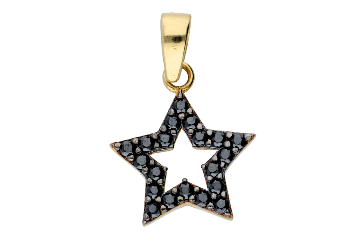 Bijuterii aur - Medalioane din aur 14K galben steluta zirconii negre