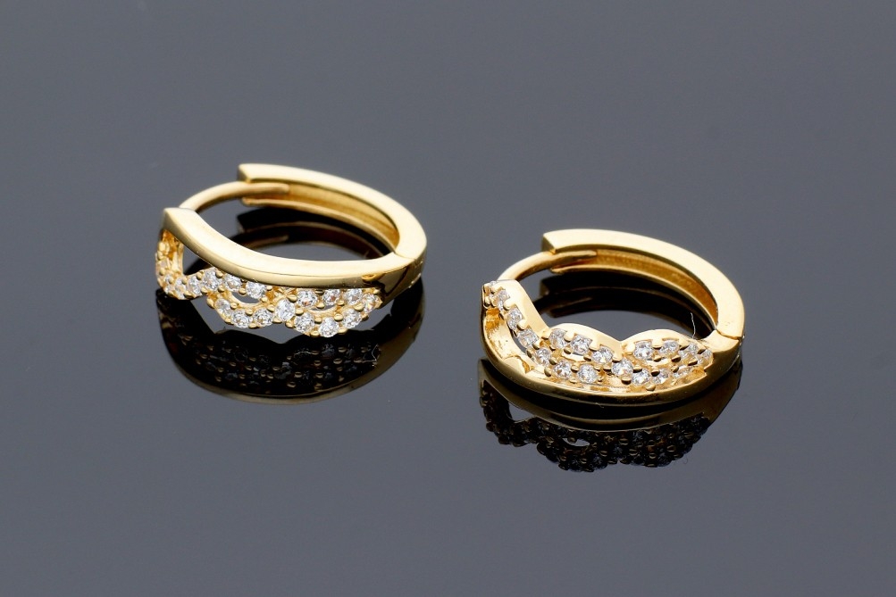 Bijuterii aur online - Cercei tortite aur 14K galben infinit cristale zirconia