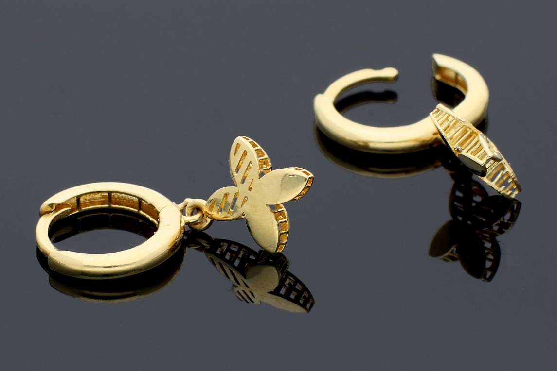 Bijuterii aur online - Cercei tortite rotunde din aur 14K galben floricica