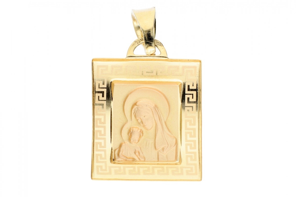 Bijuterii aur online - Iconita din aur 14K galben  model grecesc Fecioara si Pruncul
