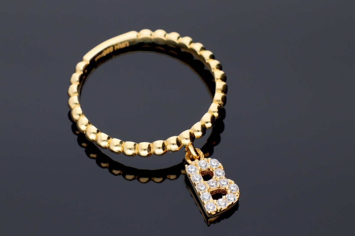Bijuterii aur online - Inel cu charm aur 14K galben litera B