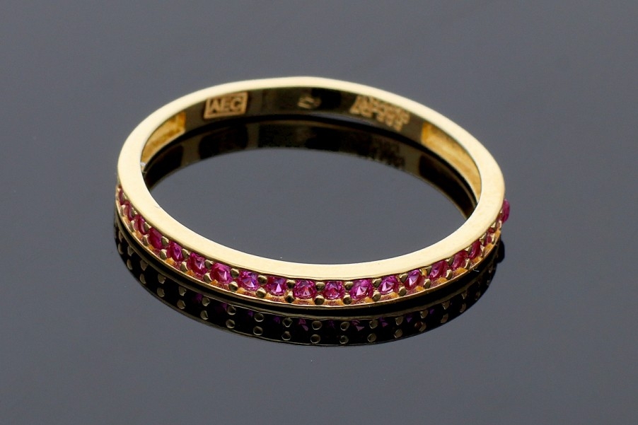 Bijuterii aur online - Inel tip verigheta dama aur 14K galben cristale rubin