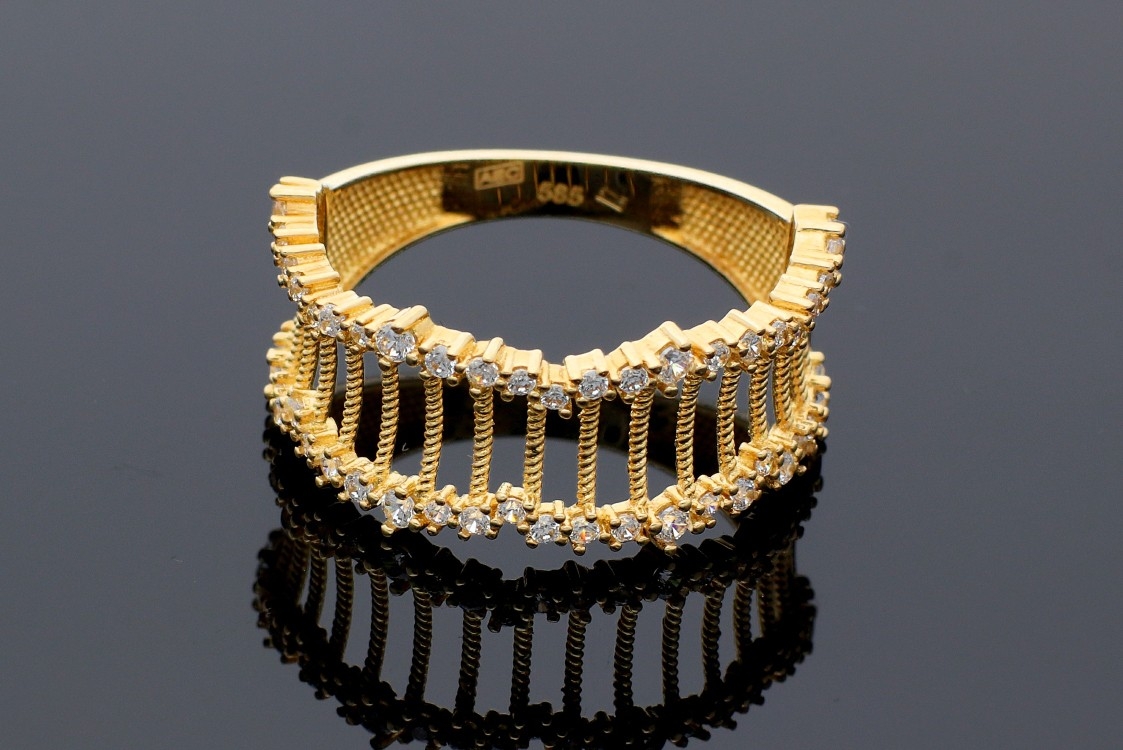 Bijuterii aur online - Inele din aur 14K galben geometric valuri/tesatura