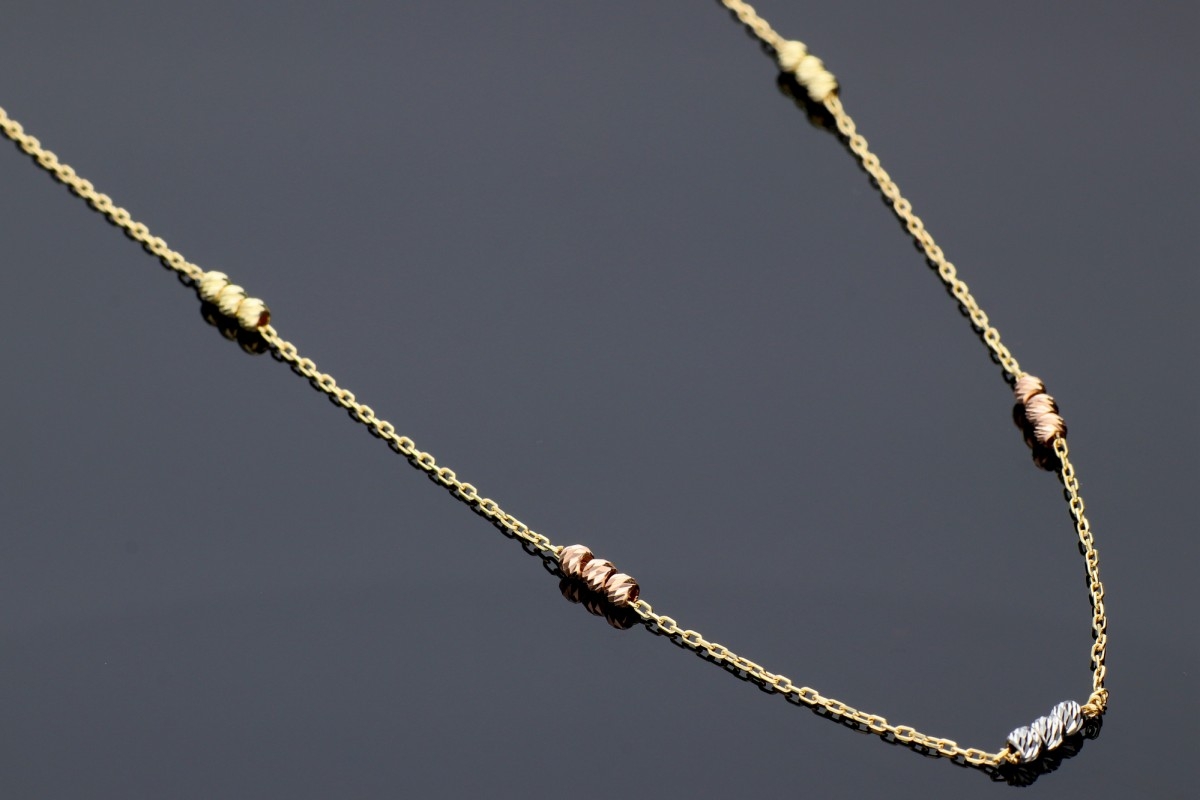 Bijuterii aur online - Lantisoare cu pandantiv dama din aur 14K galben, alb si roz bilute
