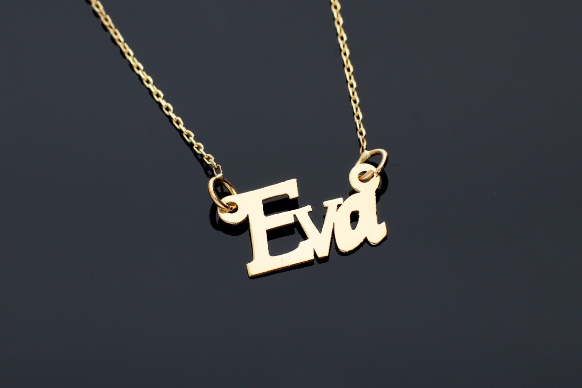 Bijuterii aur online - Lantisor cu pandantiv aur 14K galben orice nume la comanda Eva