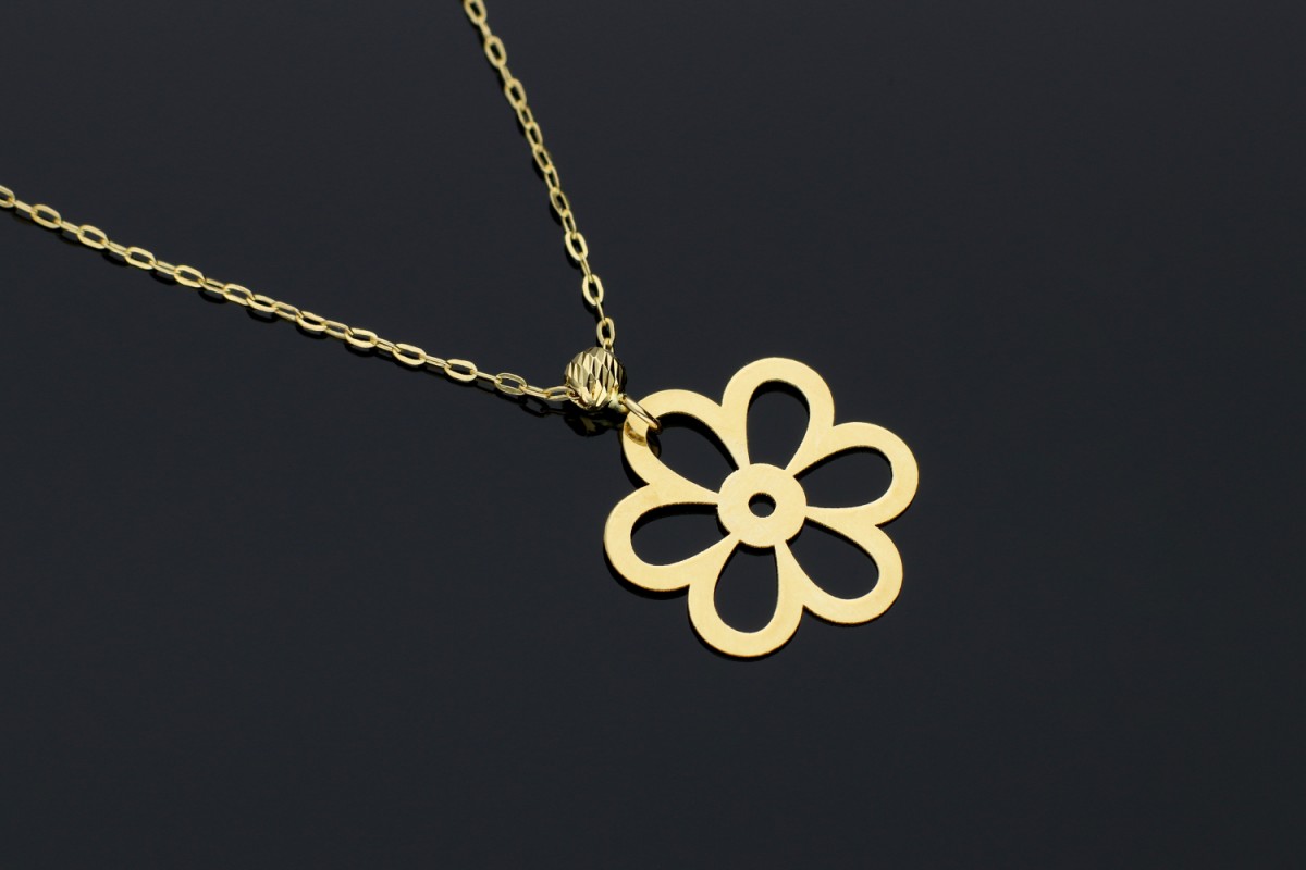 Bijuterii aur online - Lantisor cu pandantiv dama din aur 14K galben floare
