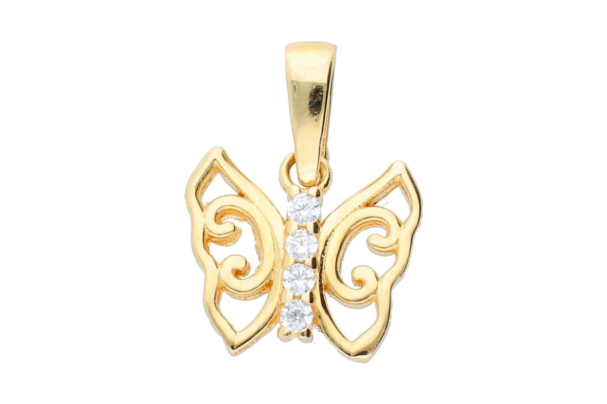 Bijuterii aur online - Pandantive model fluturas dama aur 14K galben cristale zirconia albe