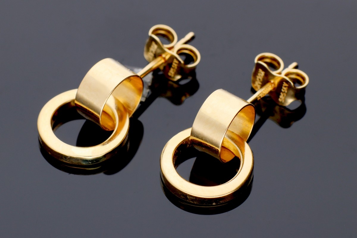 Bijuterii din aur - Cercei cu surub dama din aur 14K galben cerculet model minimalist