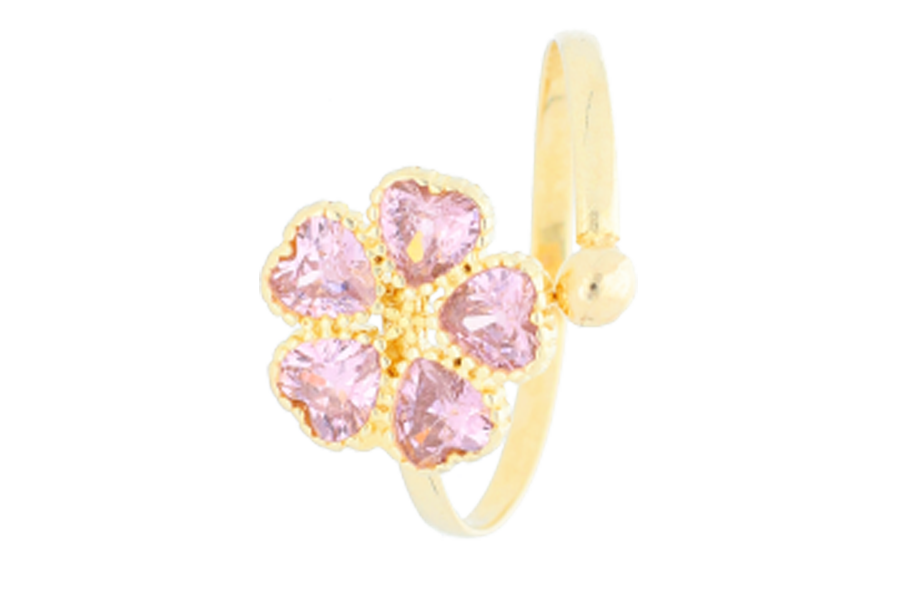 Bijuterii din aur - Inel copii din aur 14K galben florcica petale cristale zirconia roz