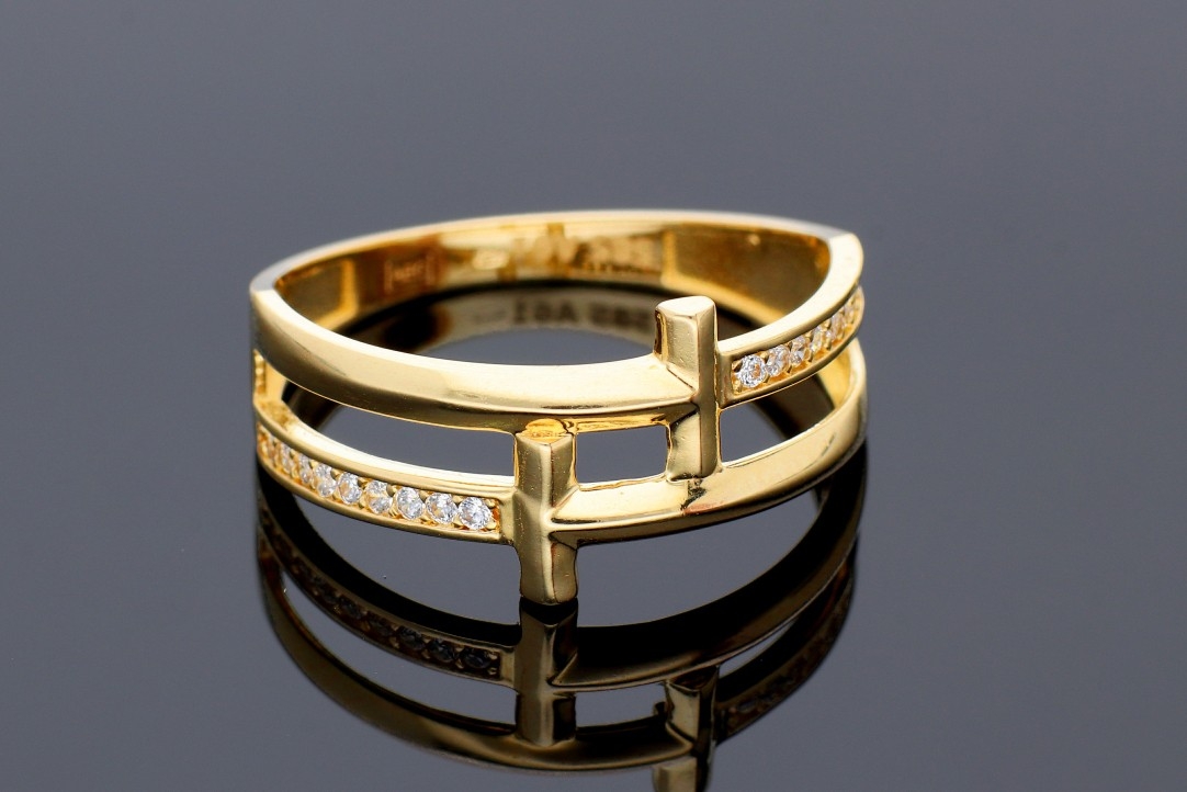 Bijuterii din aur - Inel dama din aur 14K galben model geometric