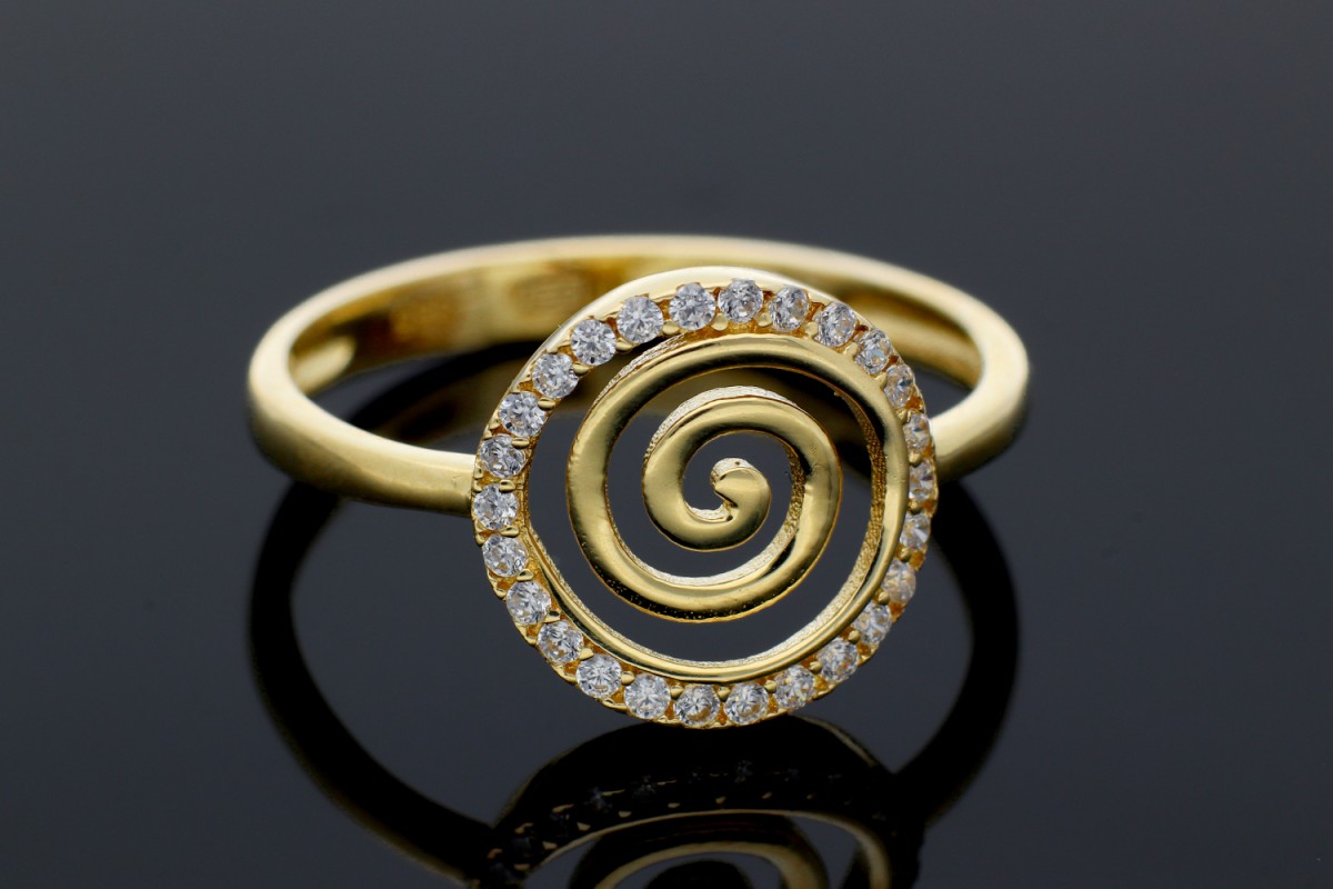 Bijuterii din aur - Inele aur 14K galben spirala cristale zirconia