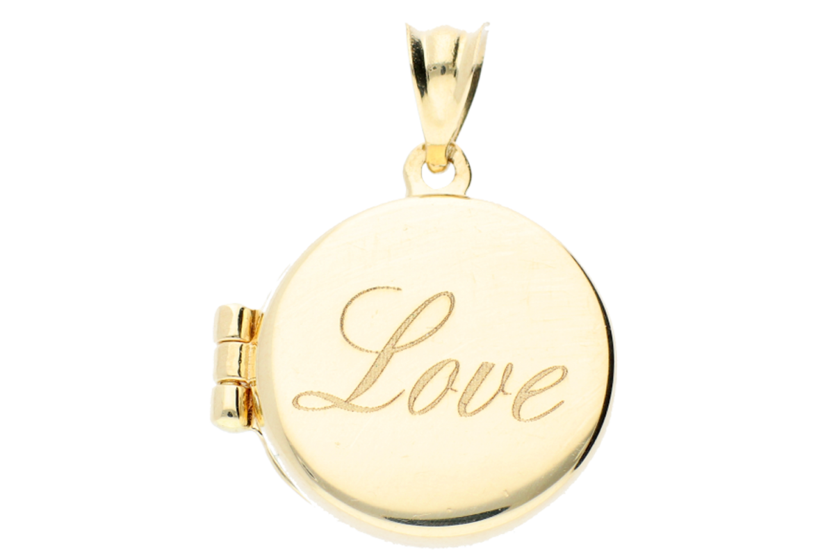 Caseta foto cerc din aur 14K personalizat prin gravura LOVE