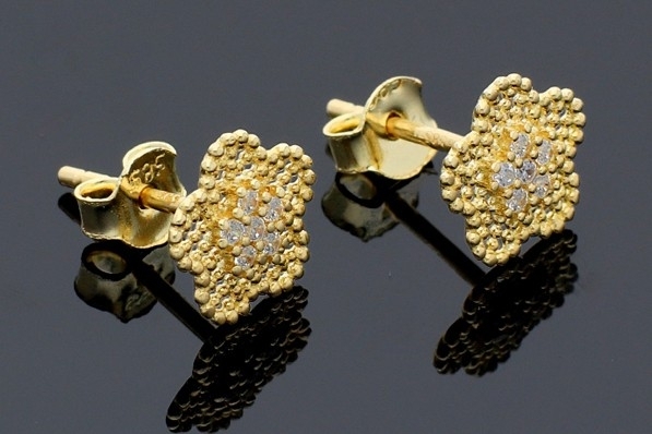 Cercei cu surub aur 14K galben cristale zirconia albe model floricica tip filigran