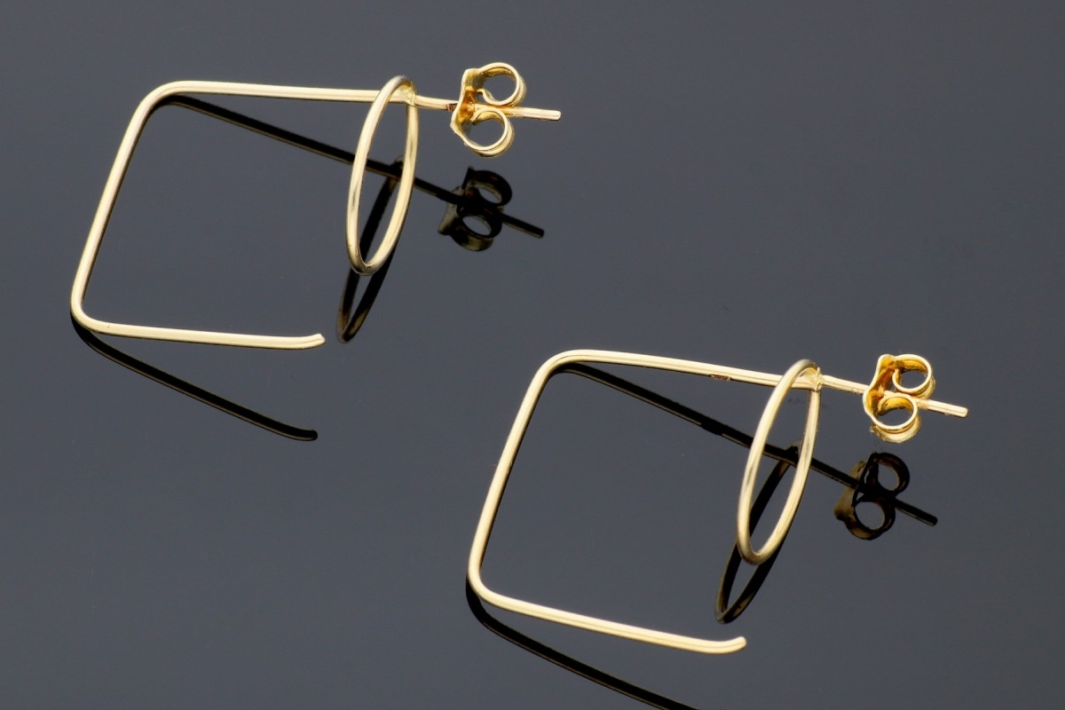 Cercei cu surub din aur 14K galben model geometric