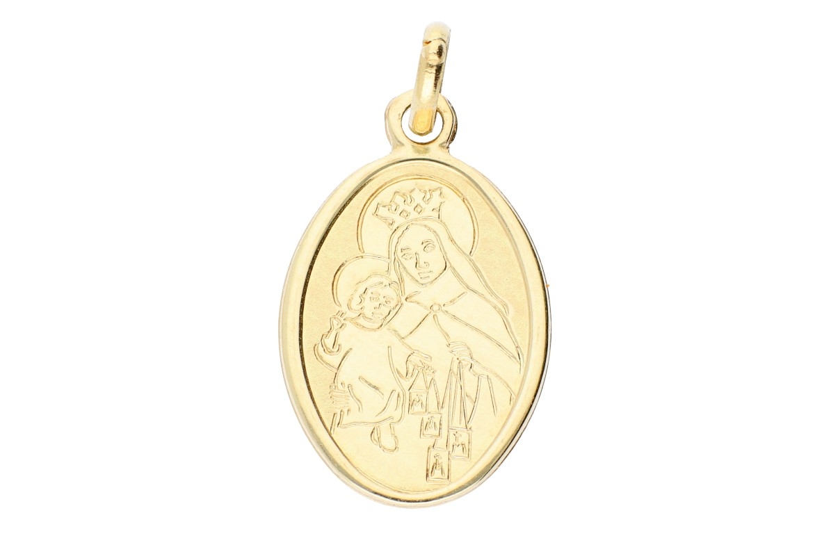Iconita din aur 14K galben Fecioara Maria si Pruncul