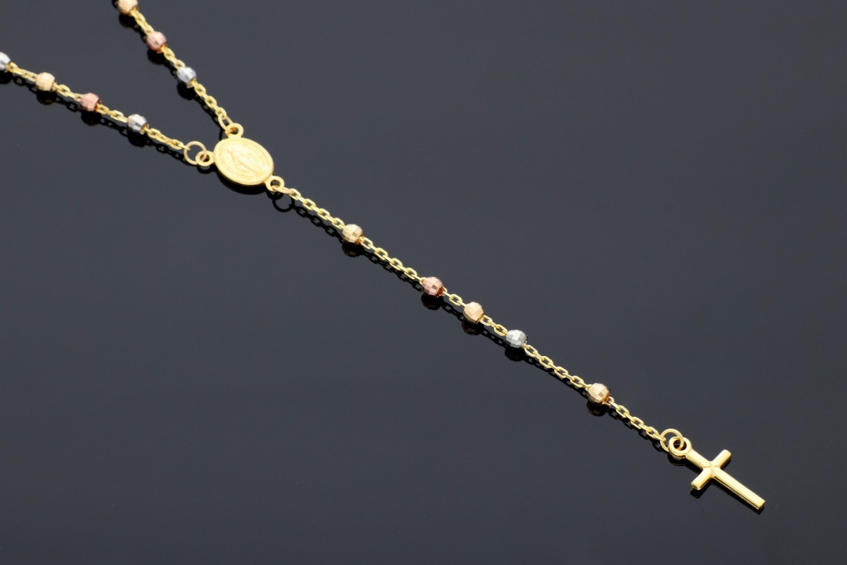 Lantisor rozariu bilute din aur 14K galben, alb si roz iconita cruciulita
