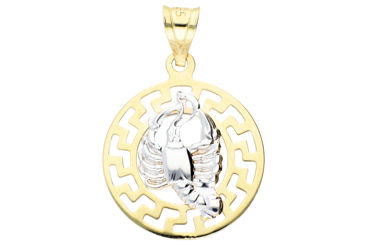 Medalion aur 14K galben si alb zodia Scorpion