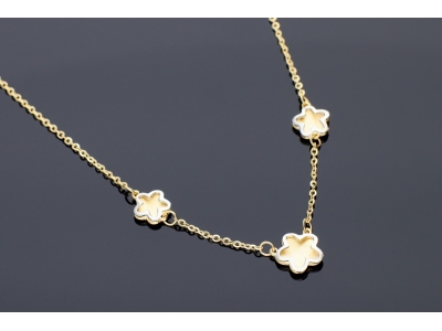 Bijuterii aur - Lantisoare cu pandantiv dama din aur 14K galben si alb floricele