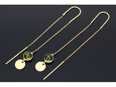 Bijuterii aur online - Cercei lungi banut dama din aur 14K galben personalizat cu gravura