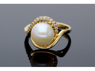 Bijuterii aur online - Inel aur 14K galben perla cristale zirconia