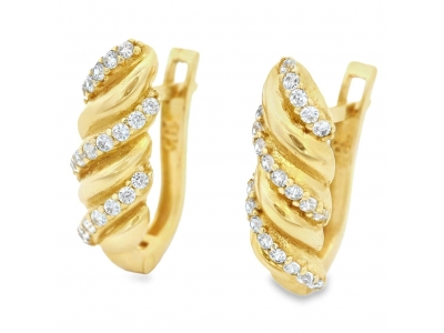 Cercei dama model rasucit c u cristale zirconia, aur galben 14K